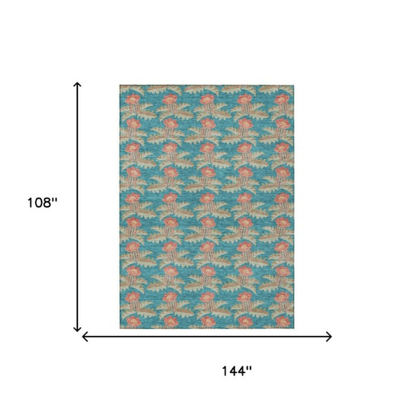 9 X 12 Floral Polyester Area Rug Washable for Patio Porch Living Room or Mudroom