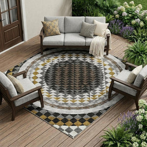 8 Ft X 10 Ft Geometric Polyester Area Rug Washable Stain Resistant for Patio or Living Room