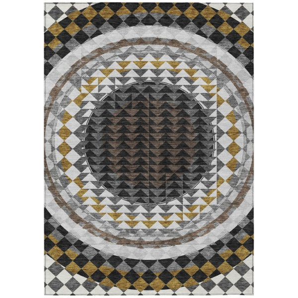 HomeRoots 8 Ft X 10 Ft Geometric Polyester Area Rug Washable Stain Resistant for Patio or Living Room 736507