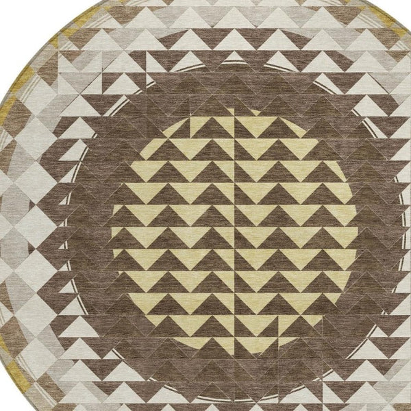 8 Foot Round Geometric Polyester Rug Washable Stain Resistant Indoor Outdoor Patio