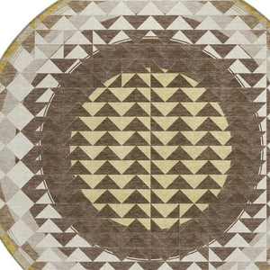 8 Foot Round Geometric Polyester Rug Washable Stain Resistant Indoor Outdoor Patio