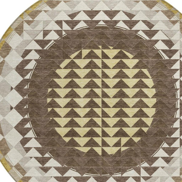 8 Foot Round Geometric Polyester Rug Washable Stain Resistant Indoor Outdoor Patio