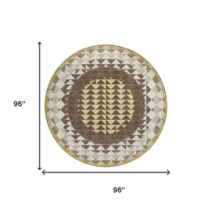 8 Foot Round Geometric Polyester Rug Washable Stain Resistant Indoor Outdoor Patio