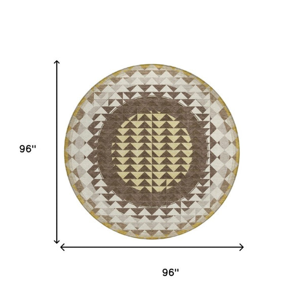 8 Foot Round Geometric Polyester Rug Washable Stain Resistant Indoor Outdoor Patio