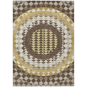HomeRoots 8x10 Chocolate Green Geometric Polyester Area Rug Washable for Indoor Outdoor Use 736519