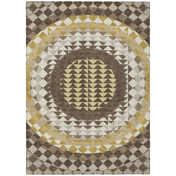 HomeRoots 8x10 Chocolate Green Geometric Polyester Area Rug Washable for Indoor Outdoor Use 736519
