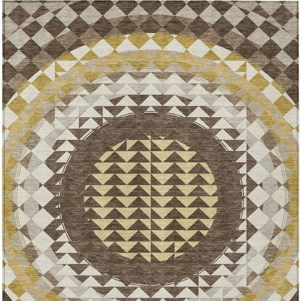 8x10 Chocolate Green Geometric Polyester Area Rug Washable for Indoor Outdoor Use