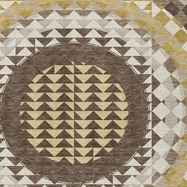 8x10 Chocolate Green Geometric Polyester Area Rug Washable for Indoor Outdoor Use