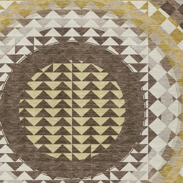 8x10 Chocolate Green Geometric Polyester Area Rug Washable for Indoor Outdoor Use