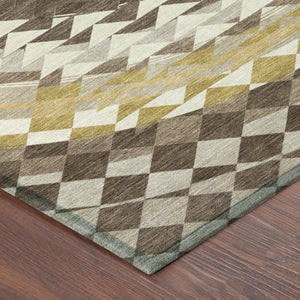 8x10 Chocolate Green Geometric Polyester Area Rug Washable for Indoor Outdoor Use