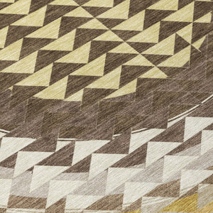 8x10 Chocolate Green Geometric Polyester Area Rug Washable for Indoor Outdoor Use