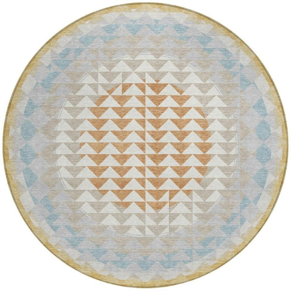 8 Ft Round Geometric Polyester Area Rug Washable for Indoor Outdoor Spaces