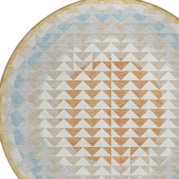 8 Ft Round Geometric Polyester Area Rug Washable for Indoor Outdoor Spaces