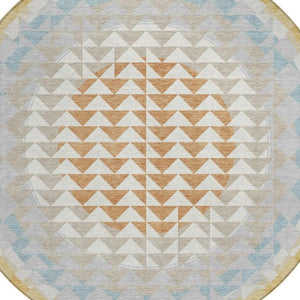 8 Ft Round Geometric Polyester Area Rug Washable for Indoor Outdoor Spaces
