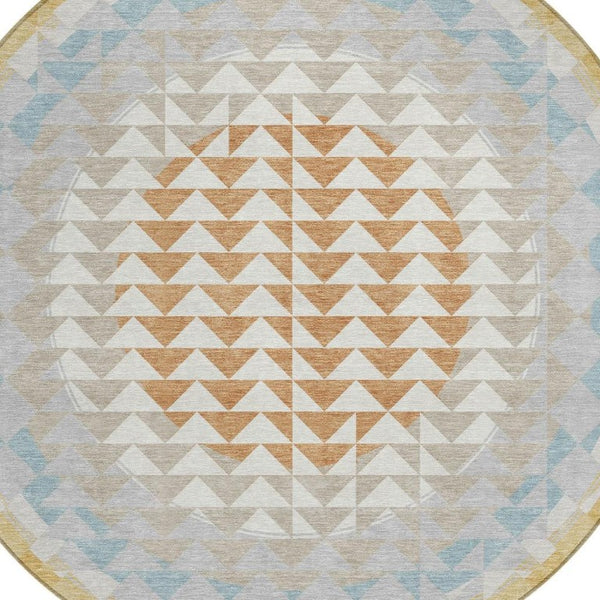 8 Ft Round Geometric Polyester Area Rug Washable for Indoor Outdoor Spaces