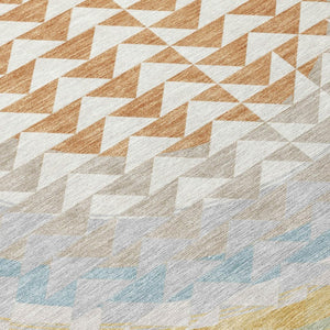 8 Ft Round Geometric Polyester Area Rug Washable for Indoor Outdoor Spaces