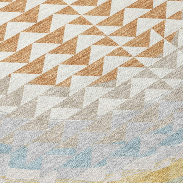 8 Ft Round Geometric Polyester Area Rug Washable for Indoor Outdoor Spaces