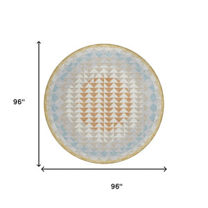 8 Ft Round Geometric Polyester Area Rug Washable for Indoor Outdoor Spaces