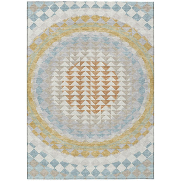 HomeRoots 8x10 Ivory Plum Geometric Polyester Area Rug Washable Stain Resistant Patio Porch 736525