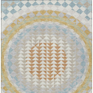 8x10 Ivory Plum Geometric Polyester Area Rug Washable Stain Resistant Patio Porch