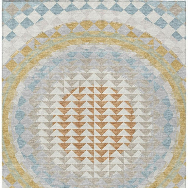 8x10 Ivory Plum Geometric Polyester Area Rug Washable Stain Resistant Patio Porch