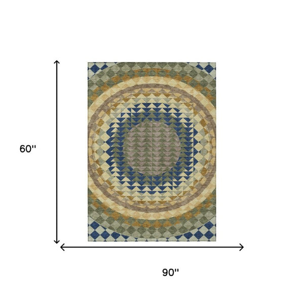 5x8 Geometric Polyester Area Rug Stain Resistant Washable for Patio or Living Room
