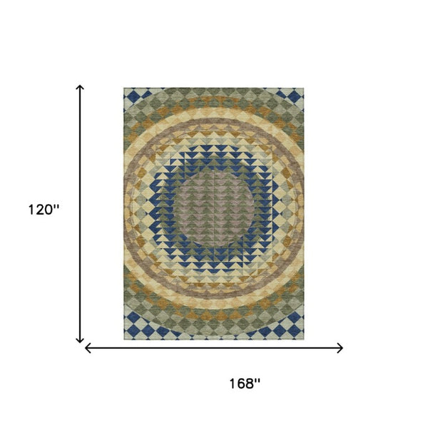 10 Ft Geometric Polyester Area Rug Washable Stain Resistant Indoor Outdoor Patio