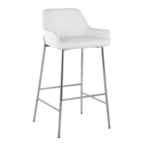 English Elm Daniella Contemporary Bar Stool Set Of 2 - Chrome Metal & White Faux Leather For Modern Spaces B202S00544