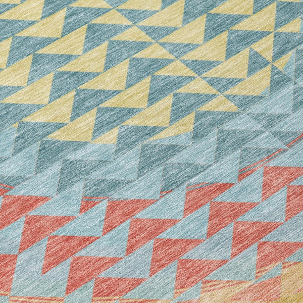 8 Foot Round Geometric Polyester Area Rug Teal Gray Washable for Indoor Outdoor Use