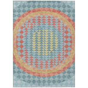 HomeRoots 8 X 10 Teal Geometric Polyester Area Rug Washable Stain Resistant for Patio or Living Room 736537