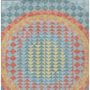 8 X 10 Teal Geometric Polyester Area Rug Washable Stain Resistant for Patio or Living Room