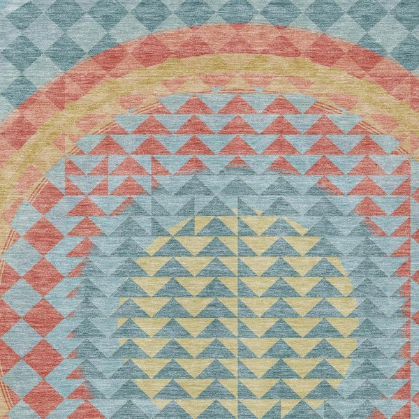 8 X 10 Teal Geometric Polyester Area Rug Washable Stain Resistant for Patio or Living Room