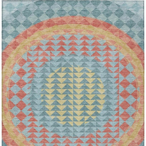 8 X 10 Teal Geometric Polyester Area Rug Washable Stain Resistant for Patio or Living Room