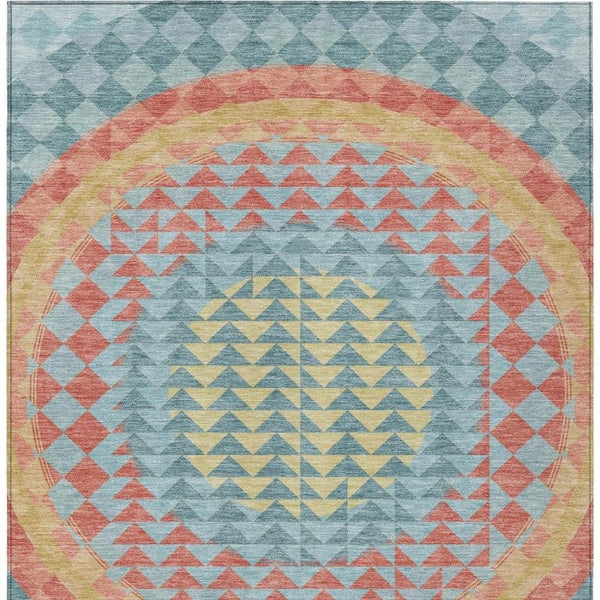 8 X 10 Teal Geometric Polyester Area Rug Washable Stain Resistant for Patio or Living Room
