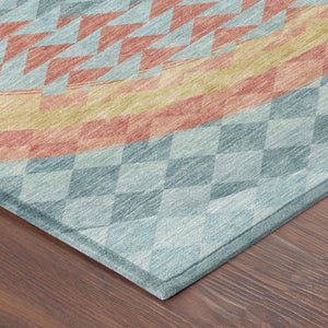 8 X 10 Teal Geometric Polyester Area Rug Washable Stain Resistant for Patio or Living Room