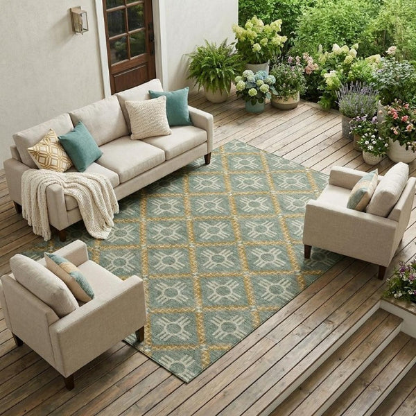 10 Ft Geometric Polyester Area Rug Stain Resistant for Indoor Outdoor Spaces