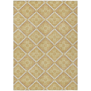HomeRoots 8 X 10 Gold Brown Geometric Polyester Area Rug Washable for Patio or Living Room 736555