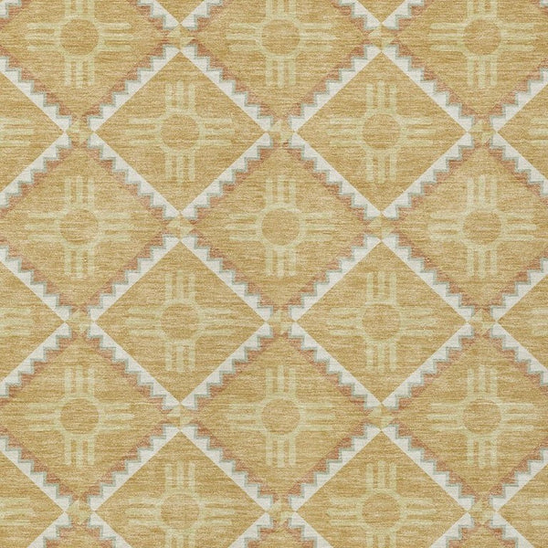 8 X 10 Gold Brown Geometric Polyester Area Rug Washable for Patio or Living Room