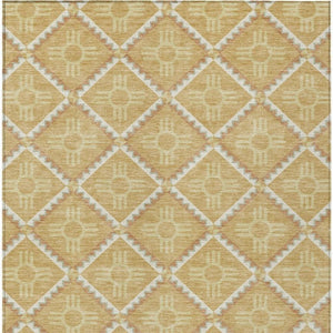 8 X 10 Gold Brown Geometric Polyester Area Rug Washable for Patio or Living Room
