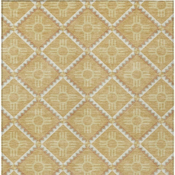 8 X 10 Gold Brown Geometric Polyester Area Rug Washable for Patio or Living Room