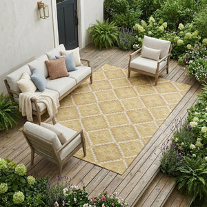 9x12 Gold Brown Geometric Polyester Area Rug Stain Resistant Indoor Outdoor Use