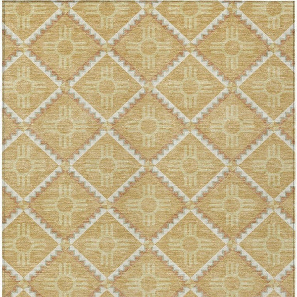 9x12 Gold Brown Geometric Polyester Area Rug Stain Resistant Indoor Outdoor Use