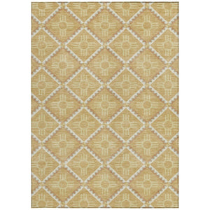 9x12 Gold Brown Geometric Polyester Area Rug Stain Resistant Indoor Outdoor Use