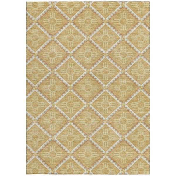 9x12 Gold Brown Geometric Polyester Area Rug Stain Resistant Indoor Outdoor Use