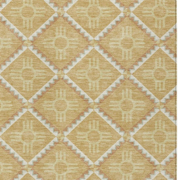 9x12 Gold Brown Geometric Polyester Area Rug Stain Resistant Indoor Outdoor Use
