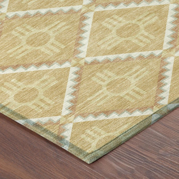 9x12 Gold Brown Geometric Polyester Area Rug Stain Resistant Indoor Outdoor Use
