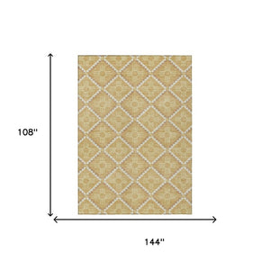 9x12 Gold Brown Geometric Polyester Area Rug Stain Resistant Indoor Outdoor Use