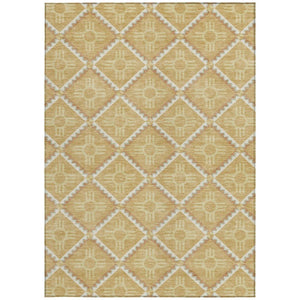 10 X 14 Gold Brown Geometric Polyester Rug Washable for Indoor Outdoor Spaces