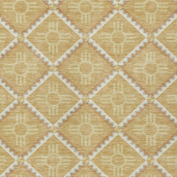 10 X 14 Gold Brown Geometric Polyester Rug Washable for Indoor Outdoor Spaces