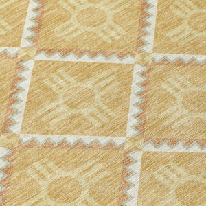 10 X 14 Gold Brown Geometric Polyester Rug Washable for Indoor Outdoor Spaces
